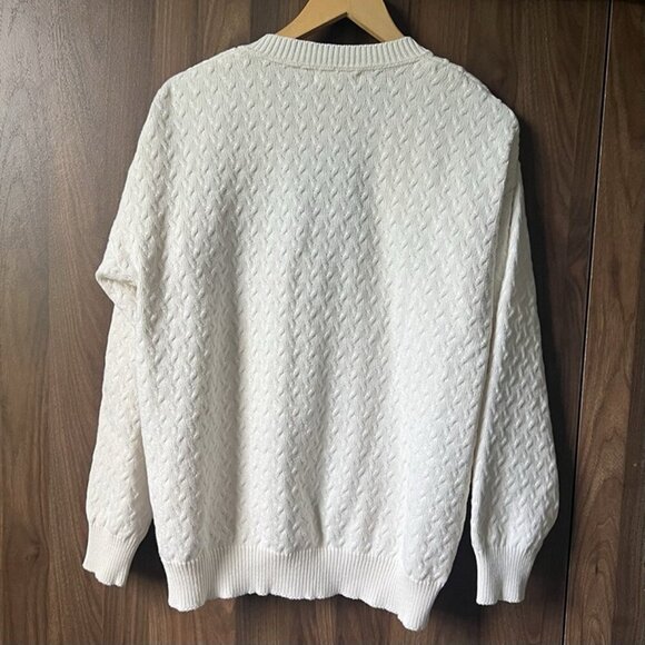 Men’s VTG White Cable Knit Cardigan sz M Cotton US Made Fisherman Preppy Y2K 90s - Picture 6 of 9